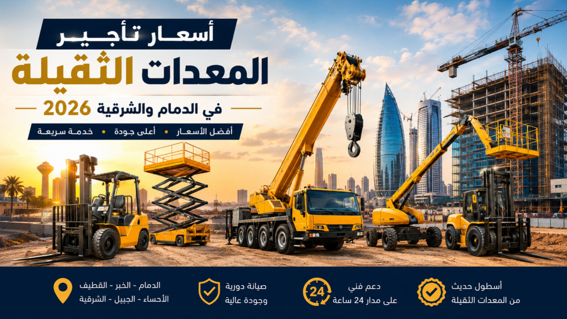 أسعار تأجير المعدات الثقيلة في الدمام والشرقية 2026 – روافع نماء
